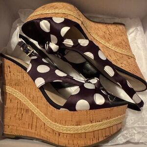Guess Black Polka Dot Cork Wedge Sandals
